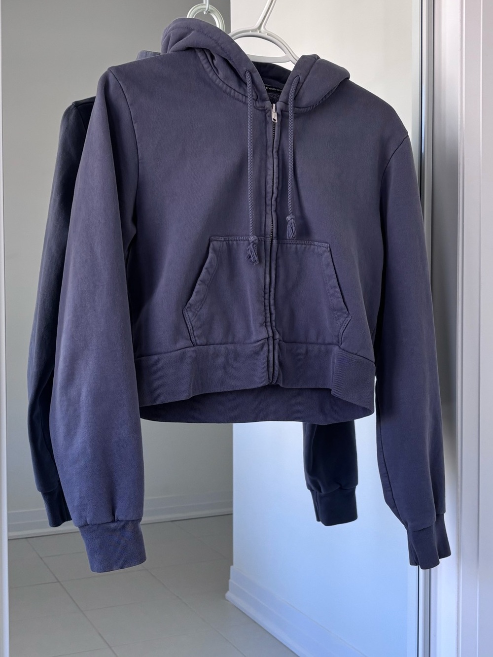 Brandy Melville Full Zip Cropped Hoodie in Grey